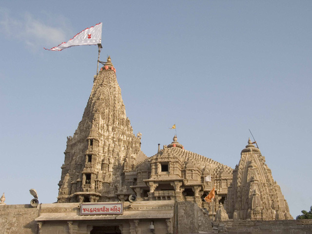 this image is about Dwarkadhish Temple situated in dwarka Gujrat. this also dedicated to the Lord krishna.